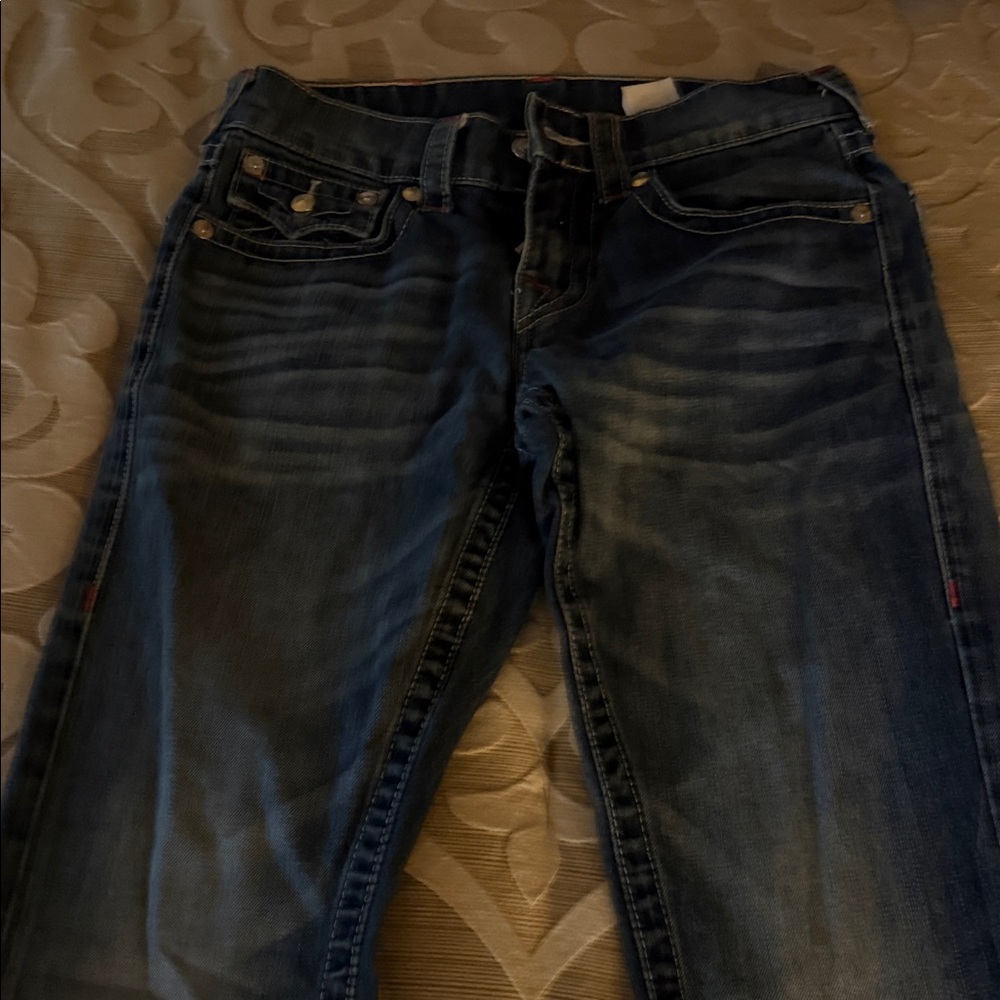 True Religion Flap Pocket Straight Jeans Womens 28 Blue Denim Stretch 2509